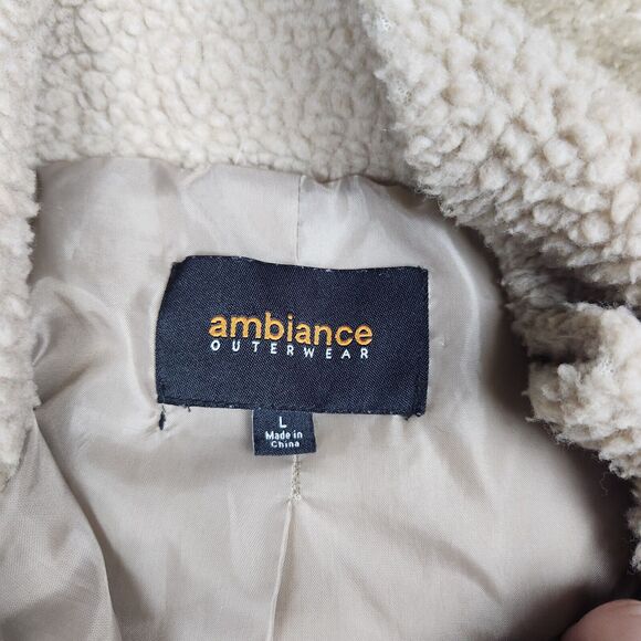 AMBIANCE OUTERWEAR Size L 1/4 Zip Camel Brown Sherpa Fleece Pullover - Picture 3 of 7